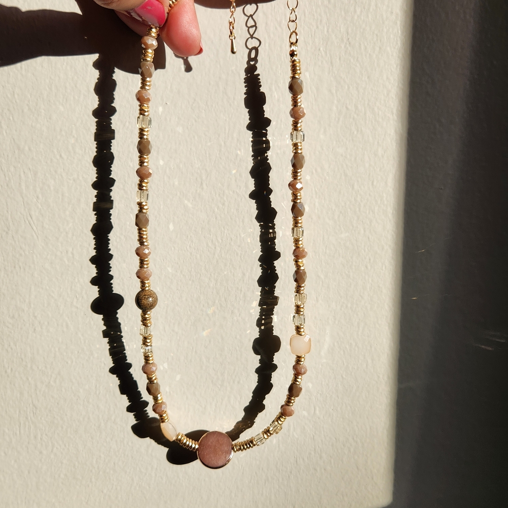 Elegant Gold and Brown Beaded Necklace